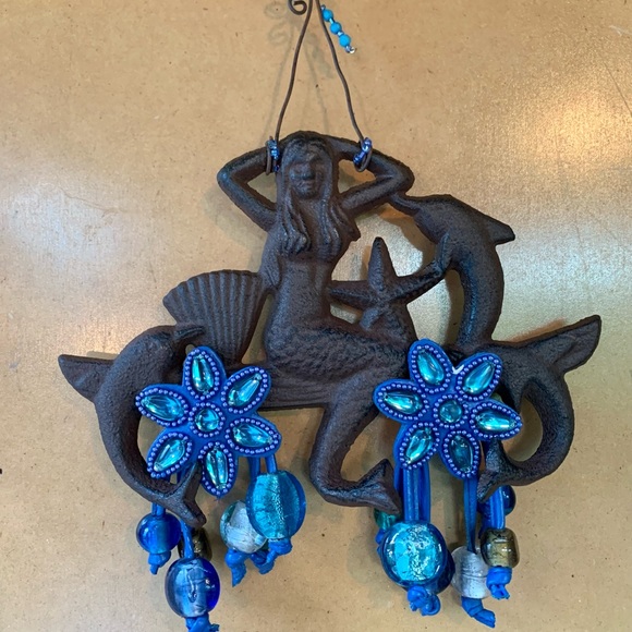 Mermaid, Dolphins & Blue Anemones Sun Catcher Mobile with Foiled Blown Glass - Picture 10 of 13